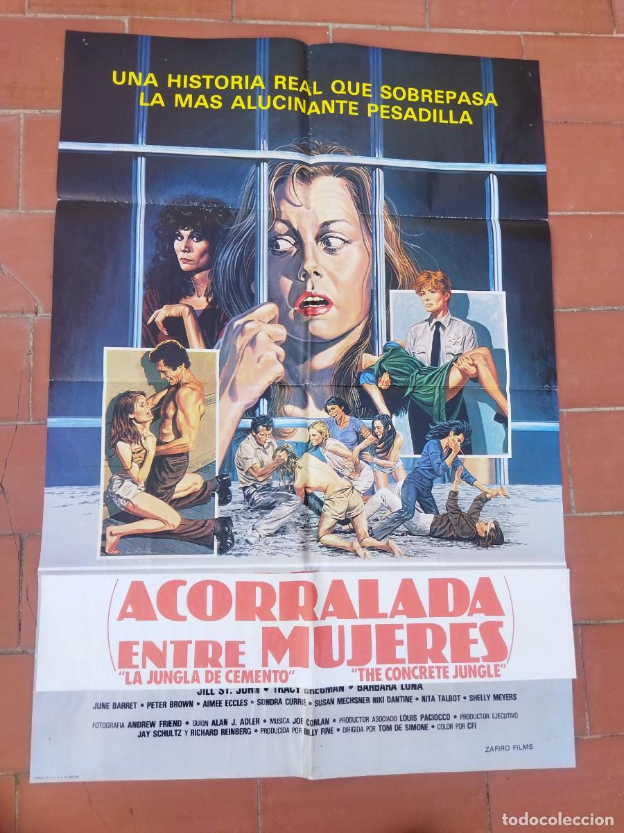 Cine: cartel de cine 70x 100 aprox movie poster ACORRALADA ENTRE MUJERES la jungla de cemento june barret