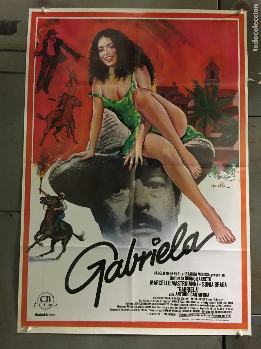 Cine: AER39 GABRIELA SONIA BRAGA SEXY MARCELLO MASTROIANNI POSTER ORIGINAL 70X100 ESTRENO h2