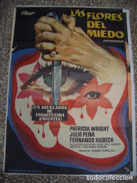 Cine: P&oacute;ster original de cine 70x100xm de Las flores del miedo. Patricia Wright, Julio Pe&ntilde;a, Fernando Hilb