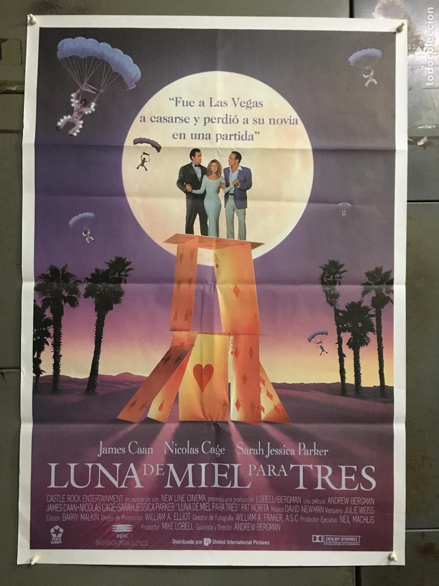 Cine: AFI39 LUNA DE MIEL PARA TRES NICOLAS CAGE SARAH JESSICA PARKER POSTER ORIGINAL 70X100 ESTRENO h5