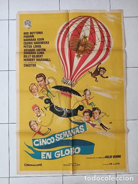 Cine: VKD 2274 CINCO SEMANAS EN GLOBO JULIO VERNE IRWIN ALLEN POSTER ORIGINAL 70X100 ESTRENO