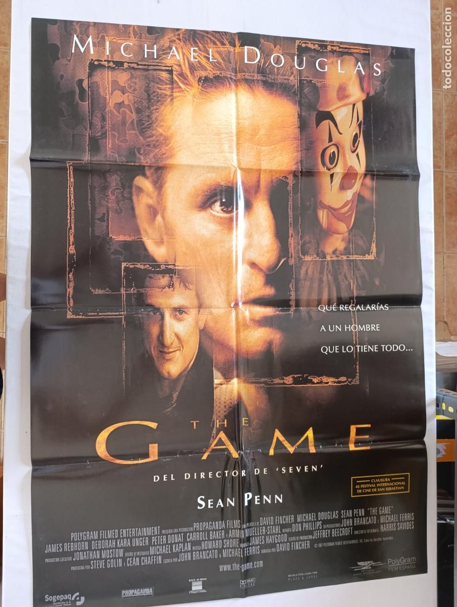 Cine: POSTER ORIGINAL THE GAME - 97 X 68 CM - MICHAEL DOUGLAS, SEAN PENN (386)