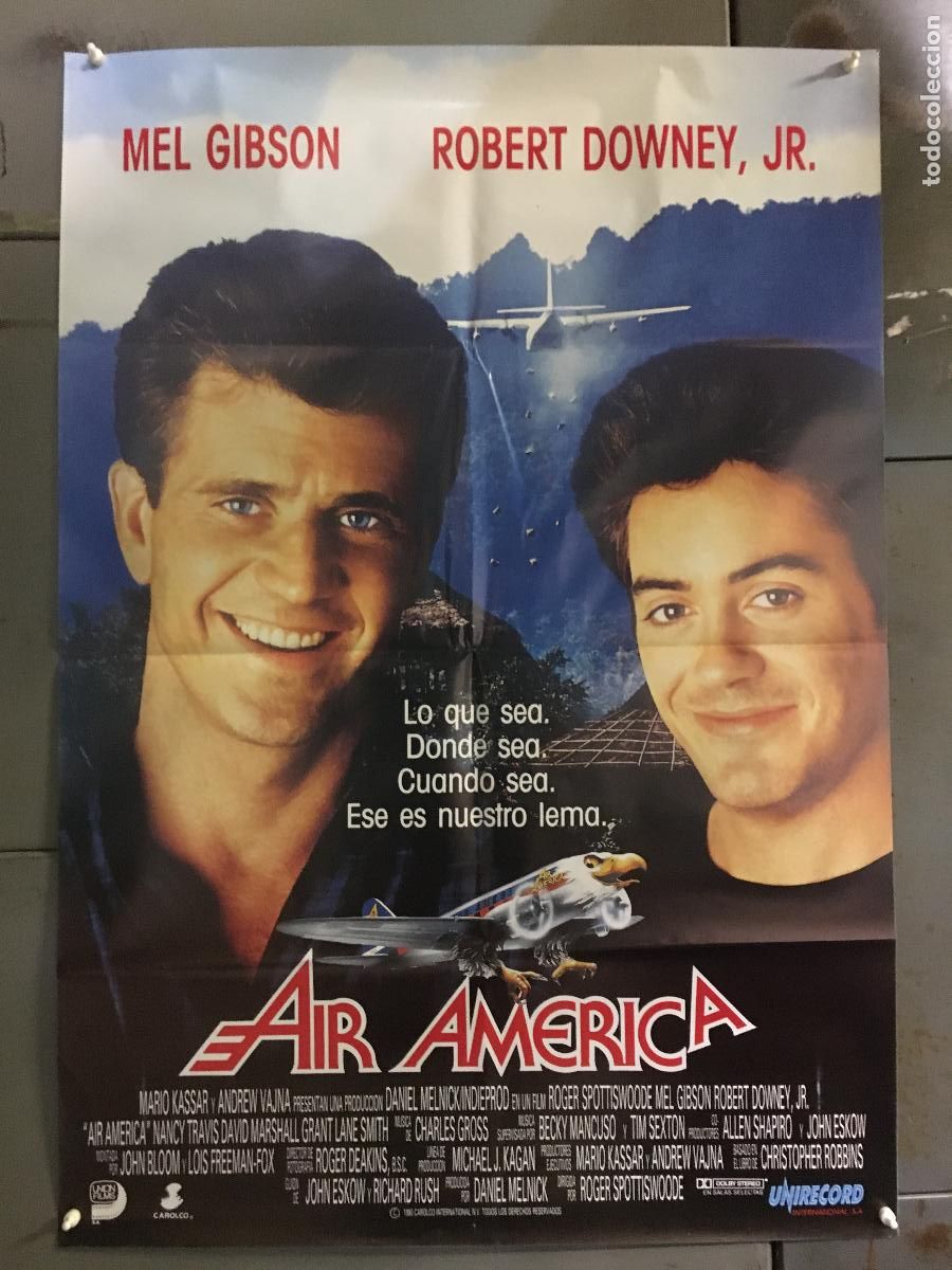 Cine: AFI84 AIR AMERICA MEL GIBSON ROBERT DOWNEY JR. POSTER ORIGINAL 70X100 ESTRENO h5