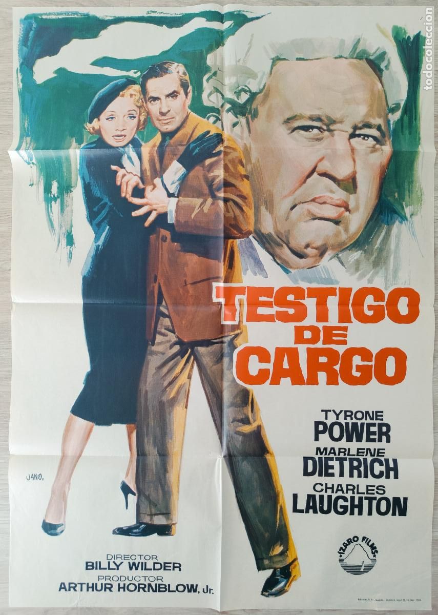 Cine: CARTEL CINE TESTIGO DE CARGO TYRONE POWER MARLENE DIETRICH JANO 1969 C754
