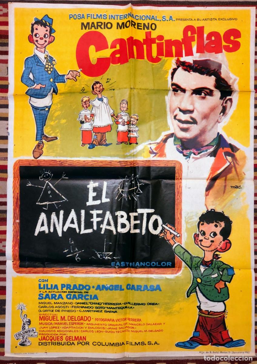 Cine: Cartel Original EL ANALFABETO (1962) Cantinflas. Imprenta Ba&ntilde;&oacute; (Barcelona). Joya Coleccionista.