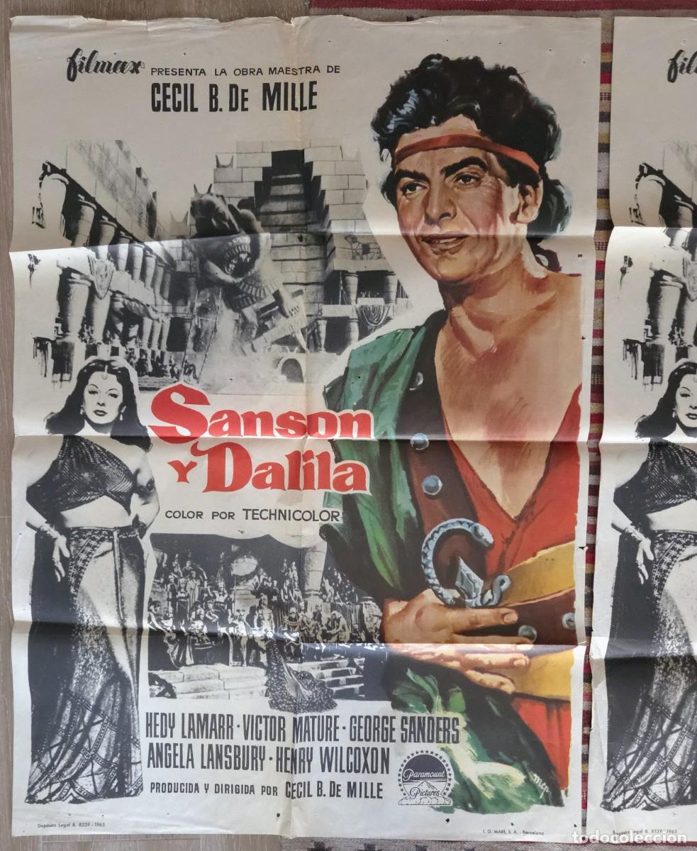 Cine: Lote 2 Carteles Orig. SANSON Y DALILA (Reestreno 1965). Hito P&eacute;plum. P&aacute;tina Hist&oacute;rica de Sala.