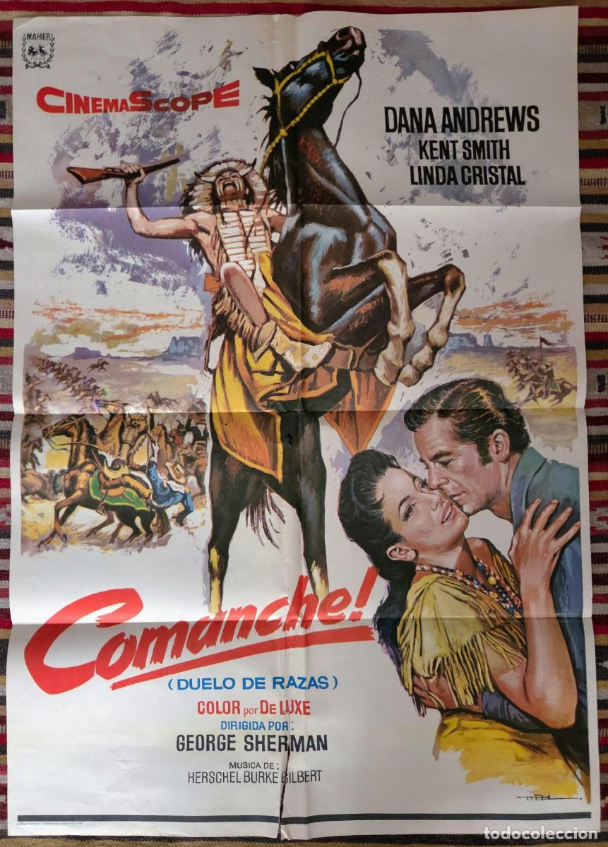 Cinema: Cartel Original COMANCHE (Reestreno 1978) Dana Andrews. P&aacute;tina Hist&oacute;rica de Sala. Rareza Western.