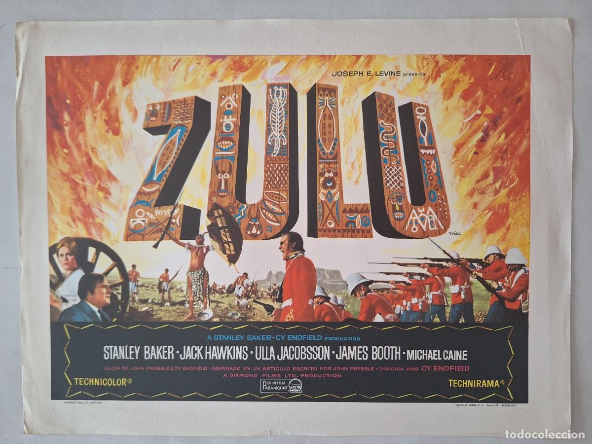 Cine: PEQUE&Ntilde;O ANTIGUO CARTEL CINE ZULU MICHAEL CAINE A&Ntilde;O 1964 MAC MIDE 35X26,5 CM. P-2013