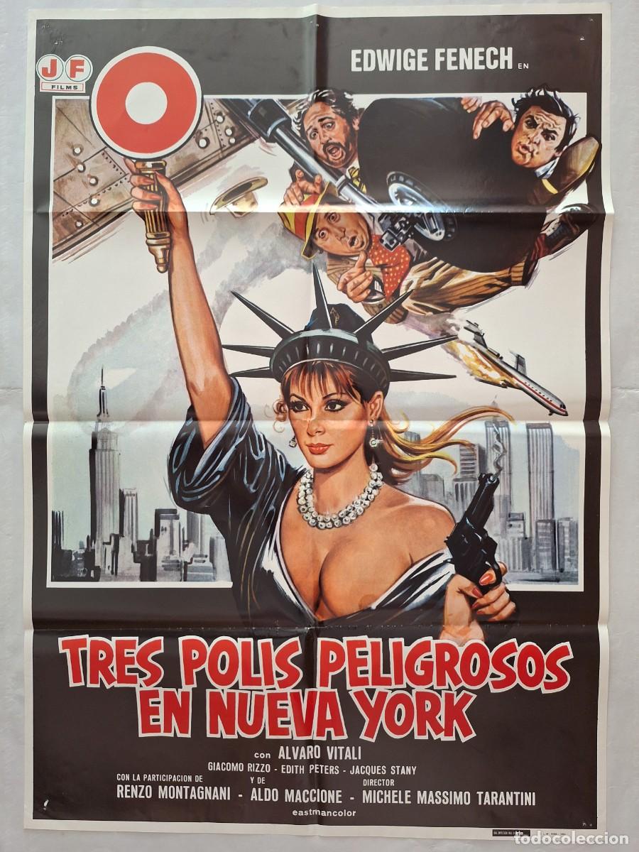 Cine: ANTIGUO CARTEL CINE TRES POLIS PELIGROSOS EN NUEVA YORK RV P-2025