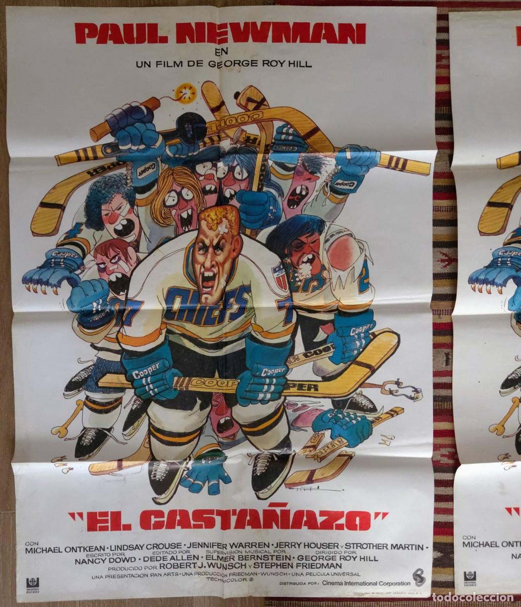 Cine: Lote 2 Carteles Orig. EL CASTA&Ntilde;AZO (1977) Paul Newman. Uno Impecable &rdquo;Deadstock&rdquo; + P&aacute;tina de Sala.