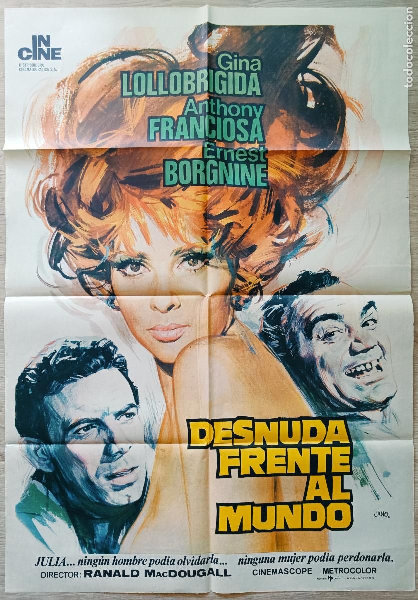 Cine: CARTEL CINE DESNUDA FRENTE AL MUNDO GINA LOLLOBRIGIDA ANTHONY FRANCIOSA JANO 1976 C657