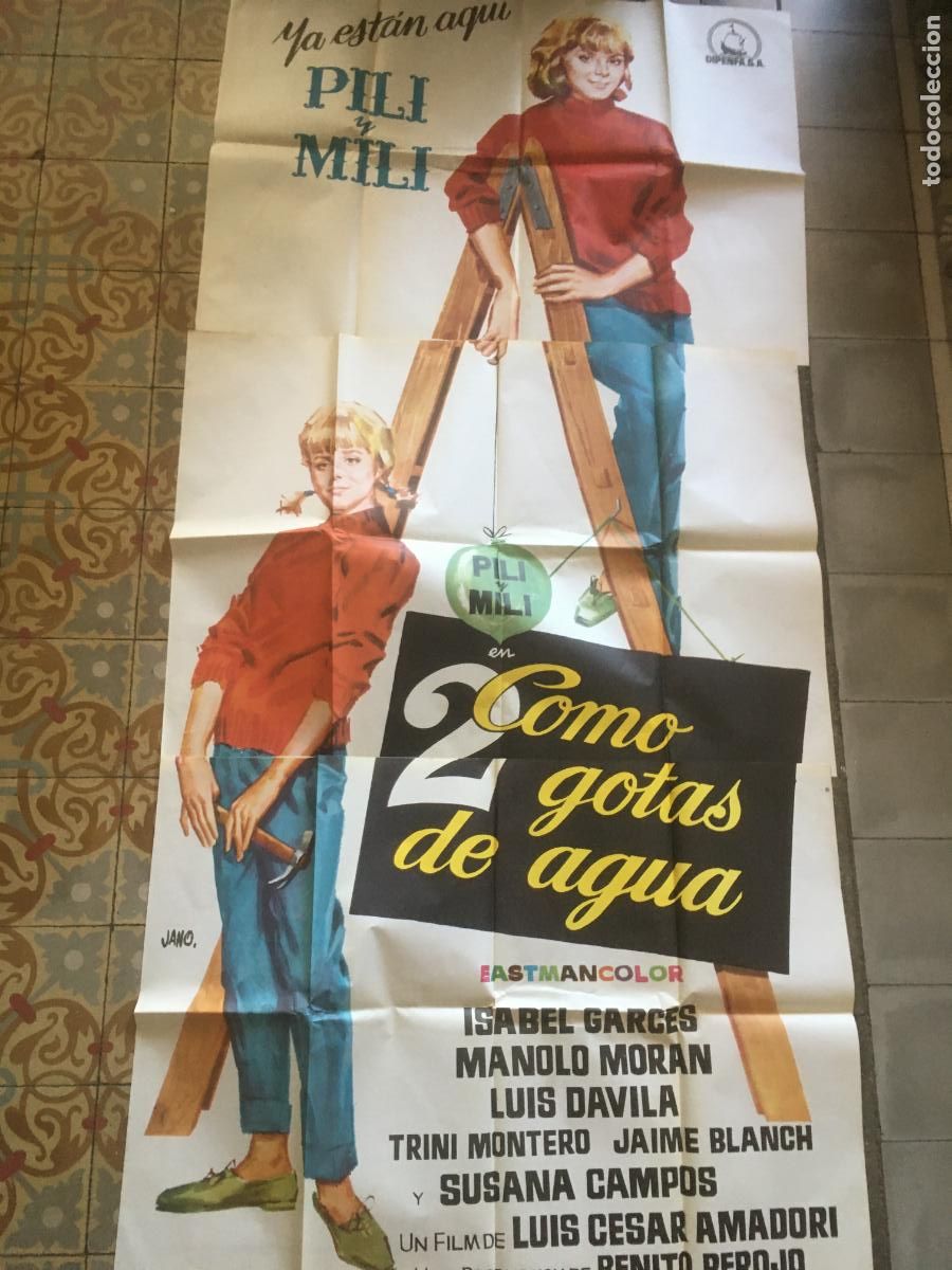 Cine: como 2 dos gotas de agua pili y mili poster cartel original 3 hojas perfecto estado 1963
