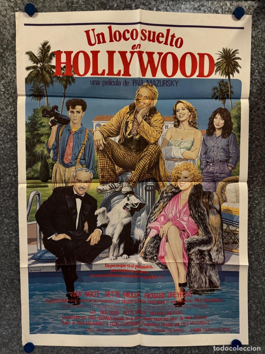 Cine: Un loco suelto en Hollywood, Nick Nolte, Bette Middler, A&ntilde;o 1986, POSTER ORIGINAL