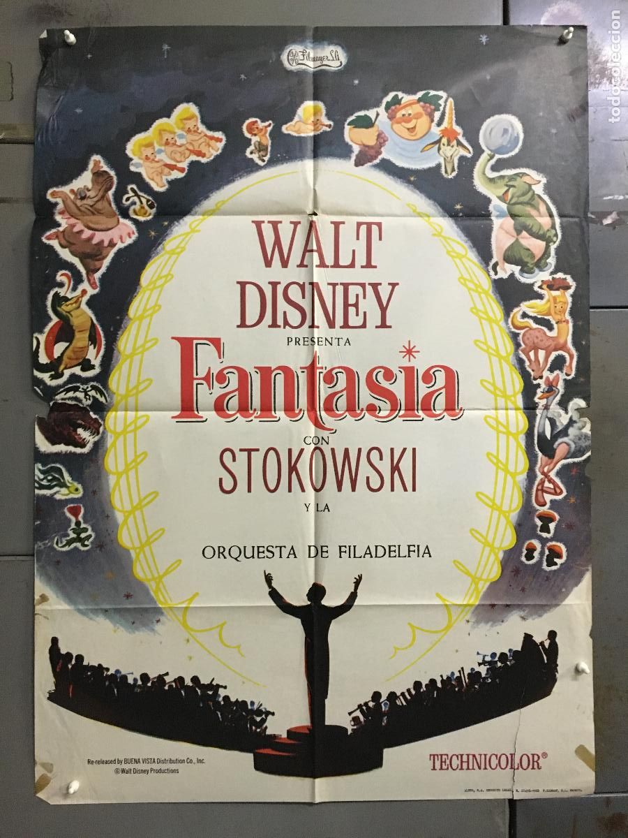 Cine: AFJ72 FANTASIA WALT DISNEY MICKEY MOUSE STOKOWSKI POSTER ORIGINAL 70X100 ESPA&Ntilde;OL R-68