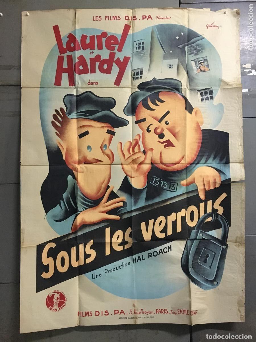 Kino: PJE 0498 DE BOTE EN BOTE STAN LAUREL OLIVER HARDY POSTER ORIGINAL FRANCES 120X160 LITOGRAFIA