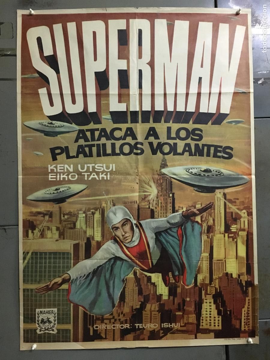 Cine: AFJ87 SUPERMAN ATACA A LOS PLATILLOS VOLANTES TOHO SCIFI POSTER ORIGINAL ESTRENO 70X100 LITOGRAFIA