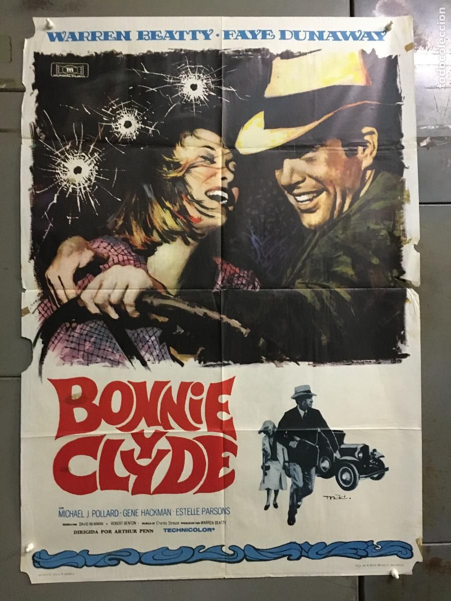 Cine: AFJ94 BONNIE Y CLYDE WARREN BEATTY FAYE DUNAWAY MAC POSTER ORIGINAL 70X100 ESTRENO