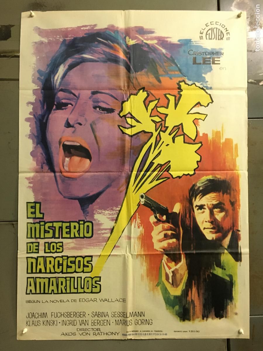 Cinema: AFK12 EL MISTERIO DE LOS NARCISOS AMARILLOS CHRISTOPHER LEE EDGAR WALLACE POSTER ORIG 70X100 ESTRENO