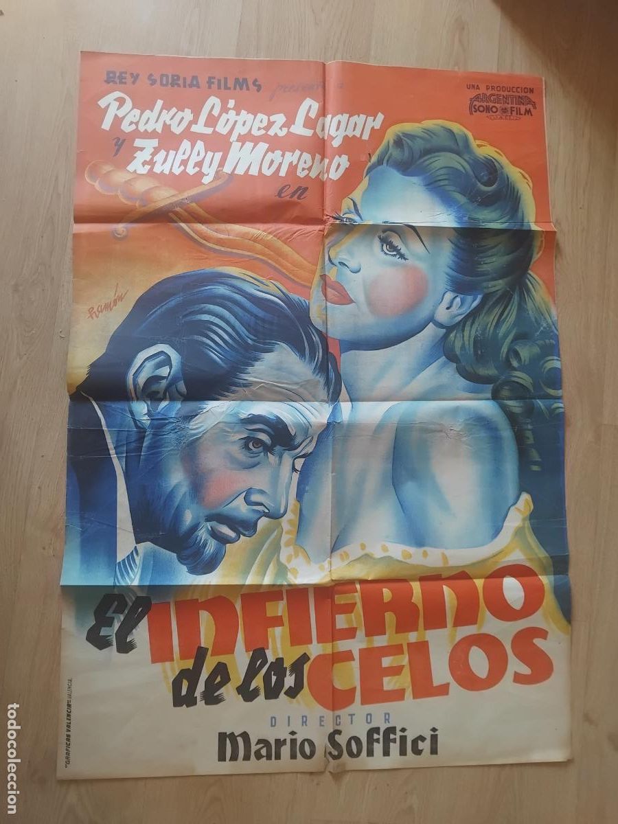 Cine: CARTEL DE CINE EL INFIERNO DE LOS CELOS. PEDRO LOPEZ Y LUCCY MORENO. 100 X 70 CM.