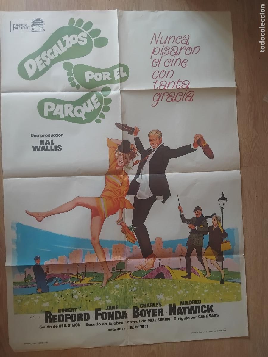 Cine: CARTEL DE CINE . DESCALZOS POR EL PARQUE ROBERT REDFORD JANE FONDA 100 X 70 CM.