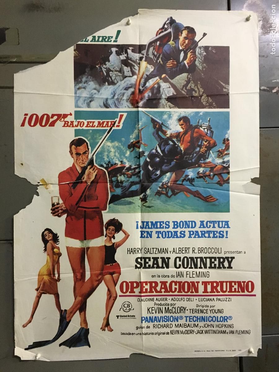 Cine: ODC C097 OPERACION TRUENO THUNDERBALL JAMES BOND 007 SEAN CONNERY POSTER ORIGINAL 70X100 R-76
