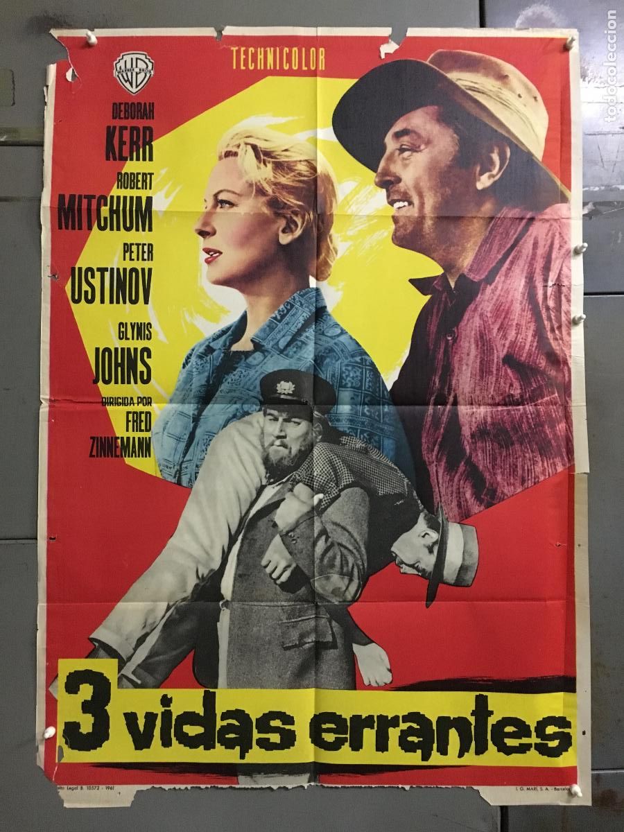 Cinema: ODC C108 TRES VIDAS ERRANTES ROBERT MITCHUM DEBORAH KERR POSTER ORIGINAL 70X100 ESTRENO