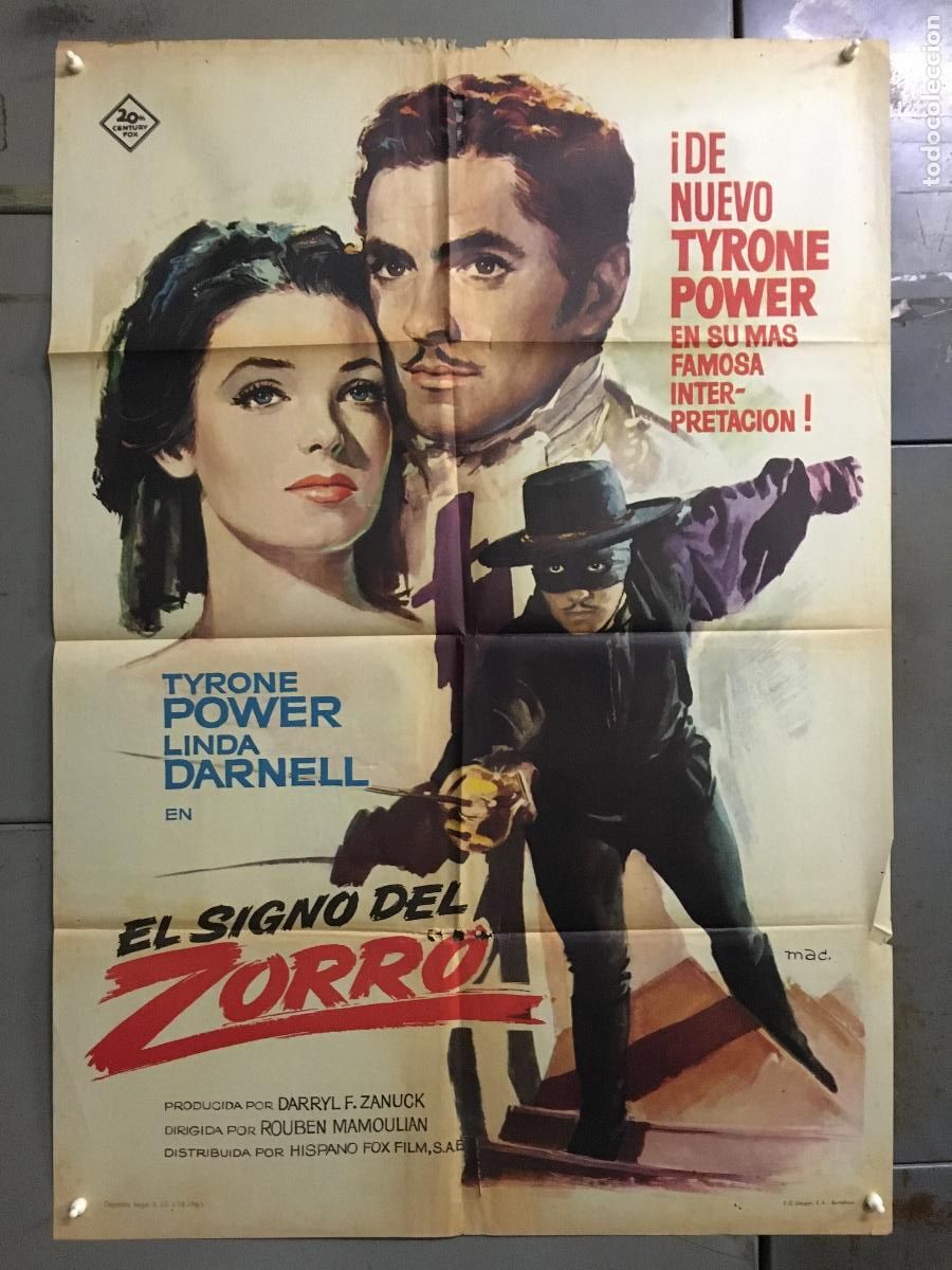 Cinema: ODC C120 EL SIGNO DEL ZORRO TYRONE POWER LINDA DARNELL MAC POSTER ORIGINAL 70X100 ESPA&Ntilde;OL R-63