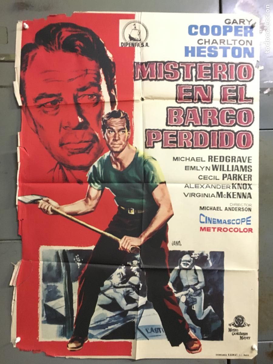 Cin&eacute;ma: ODC C127 MISTERIO EN EL BARCO PERDIDO GARY COOPER CHARLTON HESTON POSTER ORIGINAL 70X100 ESTRENO