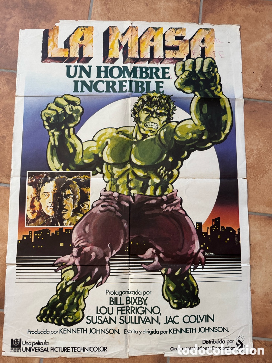 Cine: LA MASA UN HOMBRE INCREIBLE HULK LOU FERRIGNO MARVEL COMICS POSTER ORIGINAL 70X100 ESTRENO