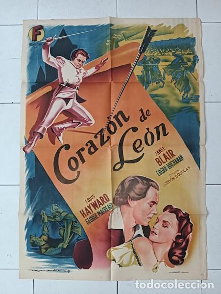 Cine: SMP 2455 CORAZON DE LEON LOUIS HAYWARD JANET BLAIR POSTER ORIGINAL ESTRENO 70X100 LITOGRAFIA