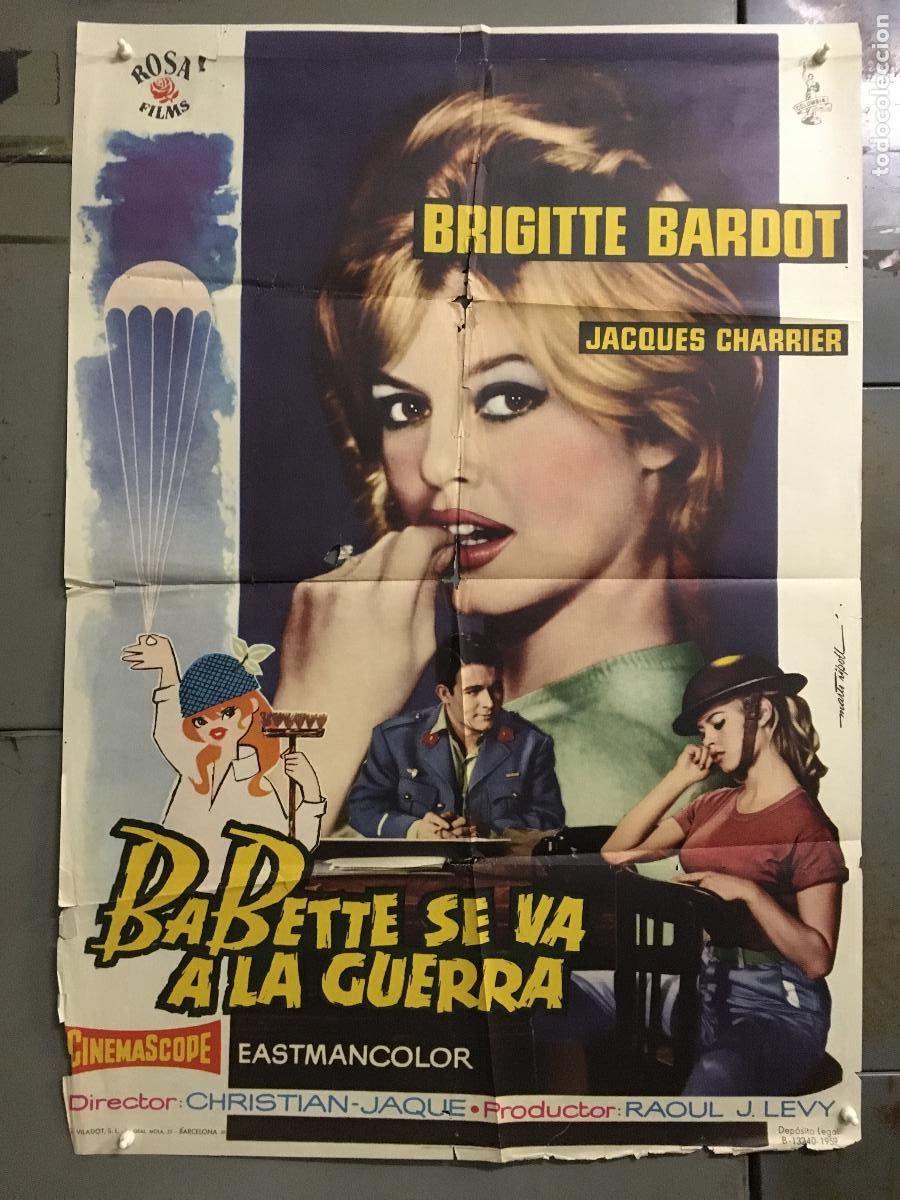 Cine: ODC C140 BABETTE SE VA A LA GUERRA BRIGITTE BARDOT POSTER ORIGINAL 70X100 ESTRENO