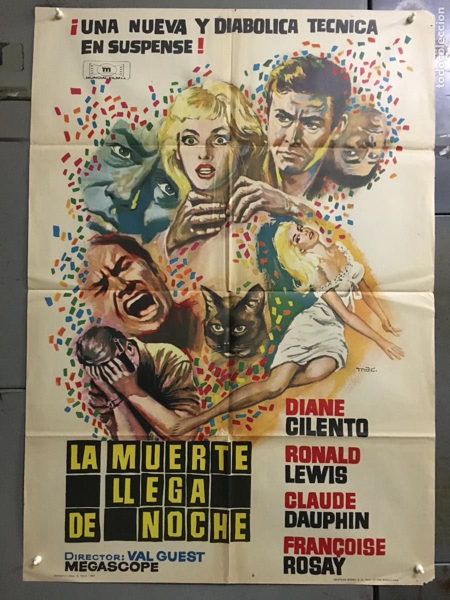 Cine: AFK26 LA MUERTE LLEGA DE NOCHE HAMMER DIANE CILENTO MAC POSTER ORIGINAL 70X100 ESTRENO