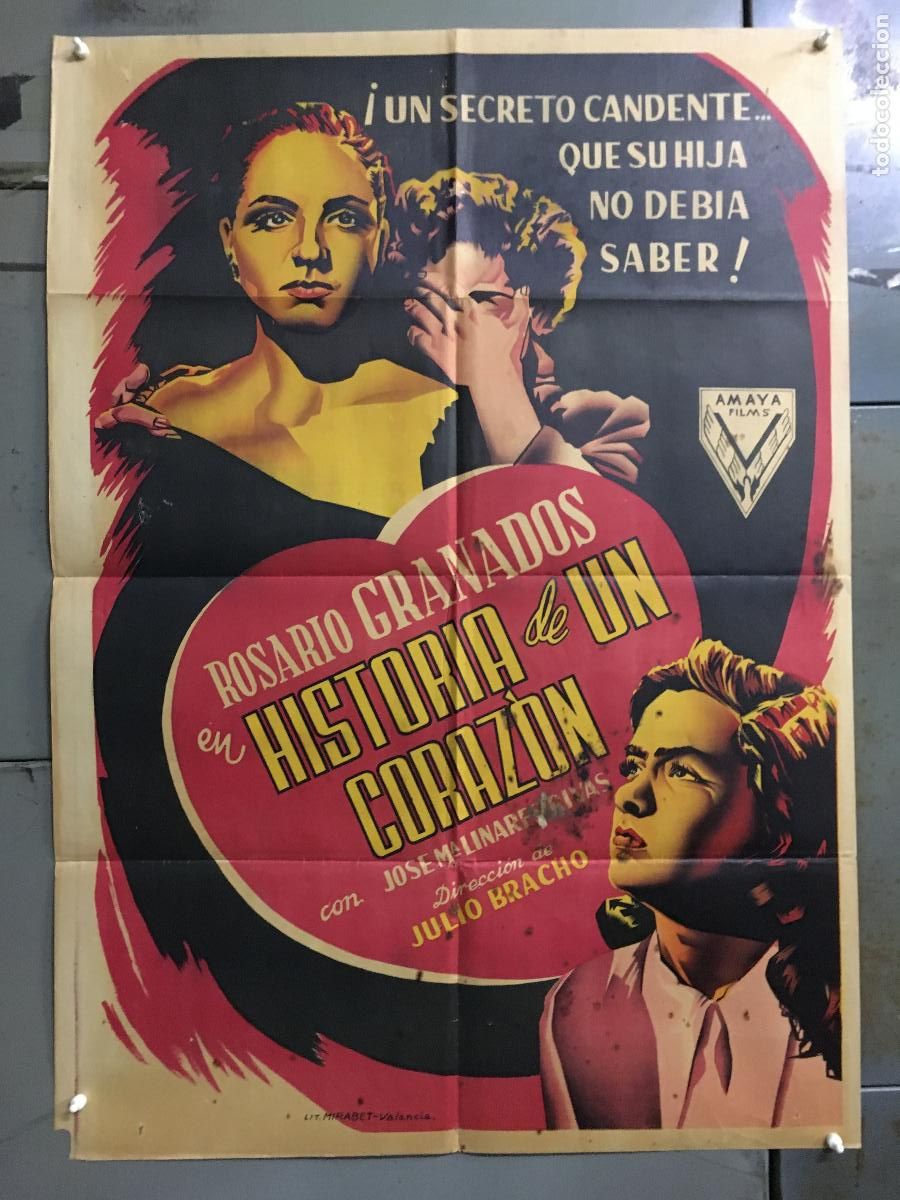 Cin&eacute;ma: AFK32 HISTORIA DE UN CORAZON ROSARIO GRANADOS JOSEP RENAU POSTER ORIGINAL ESTRENO 70X100 LITOGRAFIA