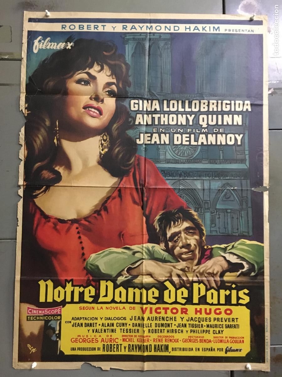 Cine: AFK35 NOTRE DAME DE PARIS GINA LOLLOBRIGIDA MCP POSTER ORIGINAL 70X100 ESTRENO