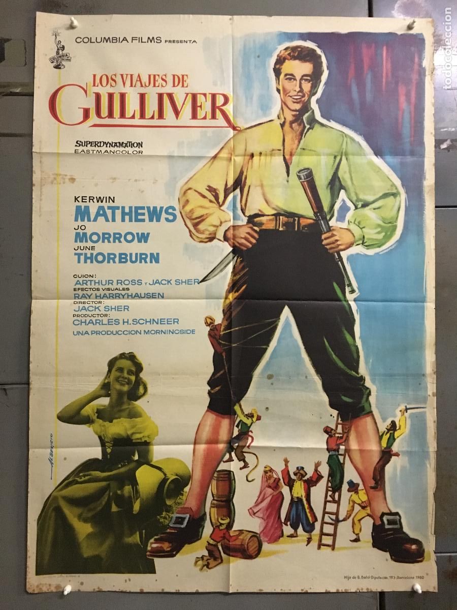 Cine: AFK36 LOS VIAJES DE GULLIVER RAY HARRYHAUSEN KERWIN MATHEWS POSTER ORIGINAL 70X100 ESTRENO