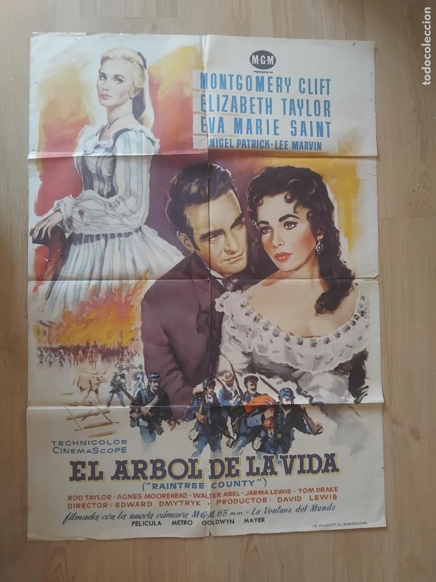 Cine: CARTEL DE CINE EL ARBOL DE LA VIDA ELIZABETH TAYLOR MONTGOMERY CLIFT 100 X 70 cm.