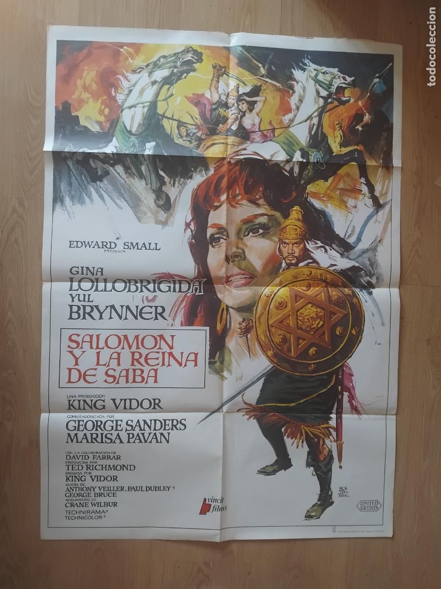 Cine: CARTEL DE CINE SALOMON Y LA REINA DE SABA GINA LOLLOBRIGIDA 100 X 70 cm.