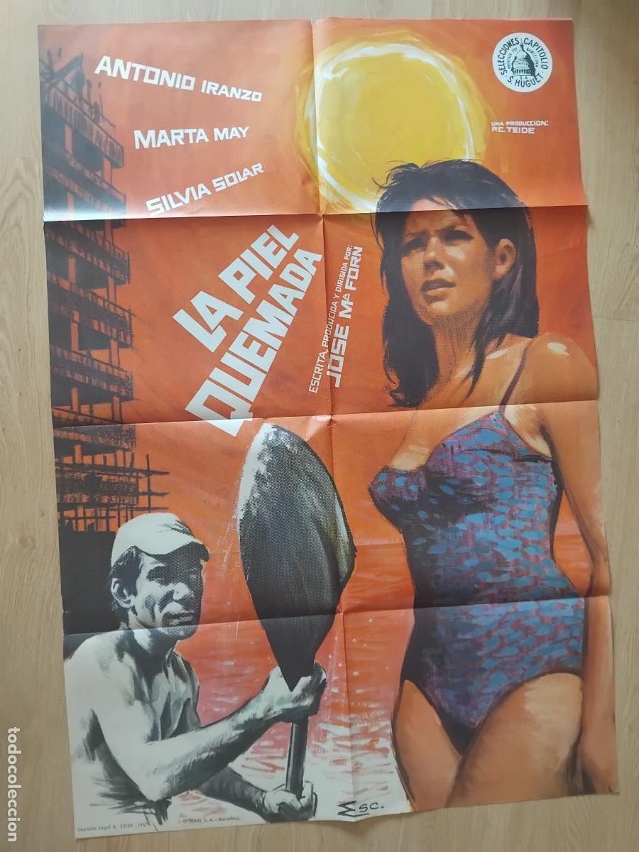 Cine: CARTEL DE CINE LA PIEL QUEMADA. ANTONIO IRANZO 1967. 100 X 70 cm