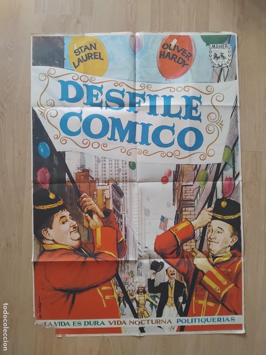 Cine: CARTEL DE CINE. DESFILE COMICO. STAN LAUREL Y OLIVER HARDY. 100 X 70 cm.