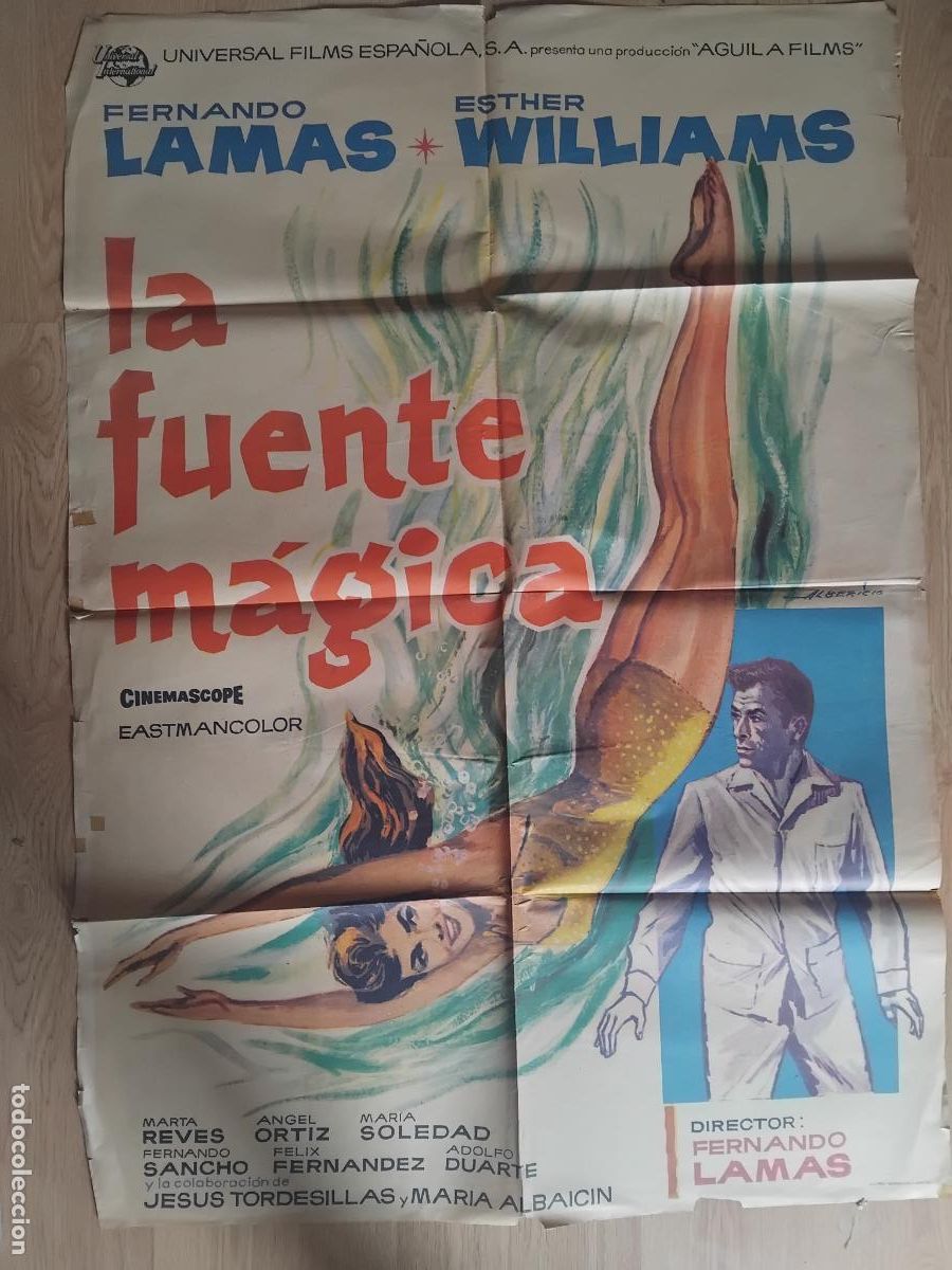 Cine: CARTEL DE CINE.LA FUENTE MAGICA ESTHER WILLIAMS FERNANDO LAMAS 100 X 70 cm.