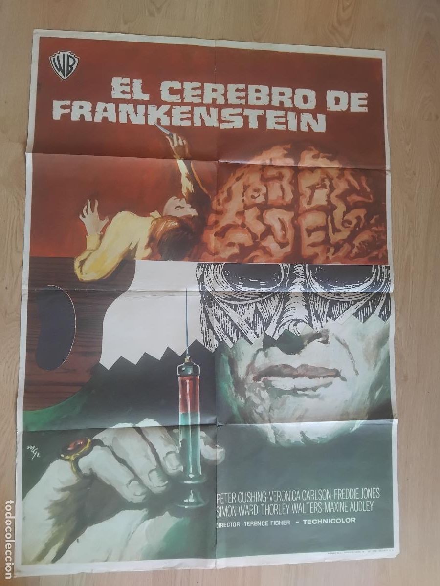 Cine: CARTEL DE CINE EL CEREBRO DE FRANKENSTEIN PETER CUSHING 100 X 70 CM.