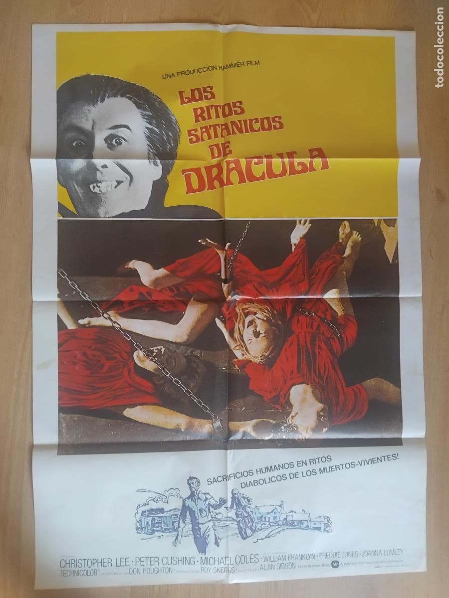 Cine: CARTEL DE CINE LOS RITOS SATANICOS DE DRACULA HAMMER CHRISTOPHER LEE 100 X 70 CM.