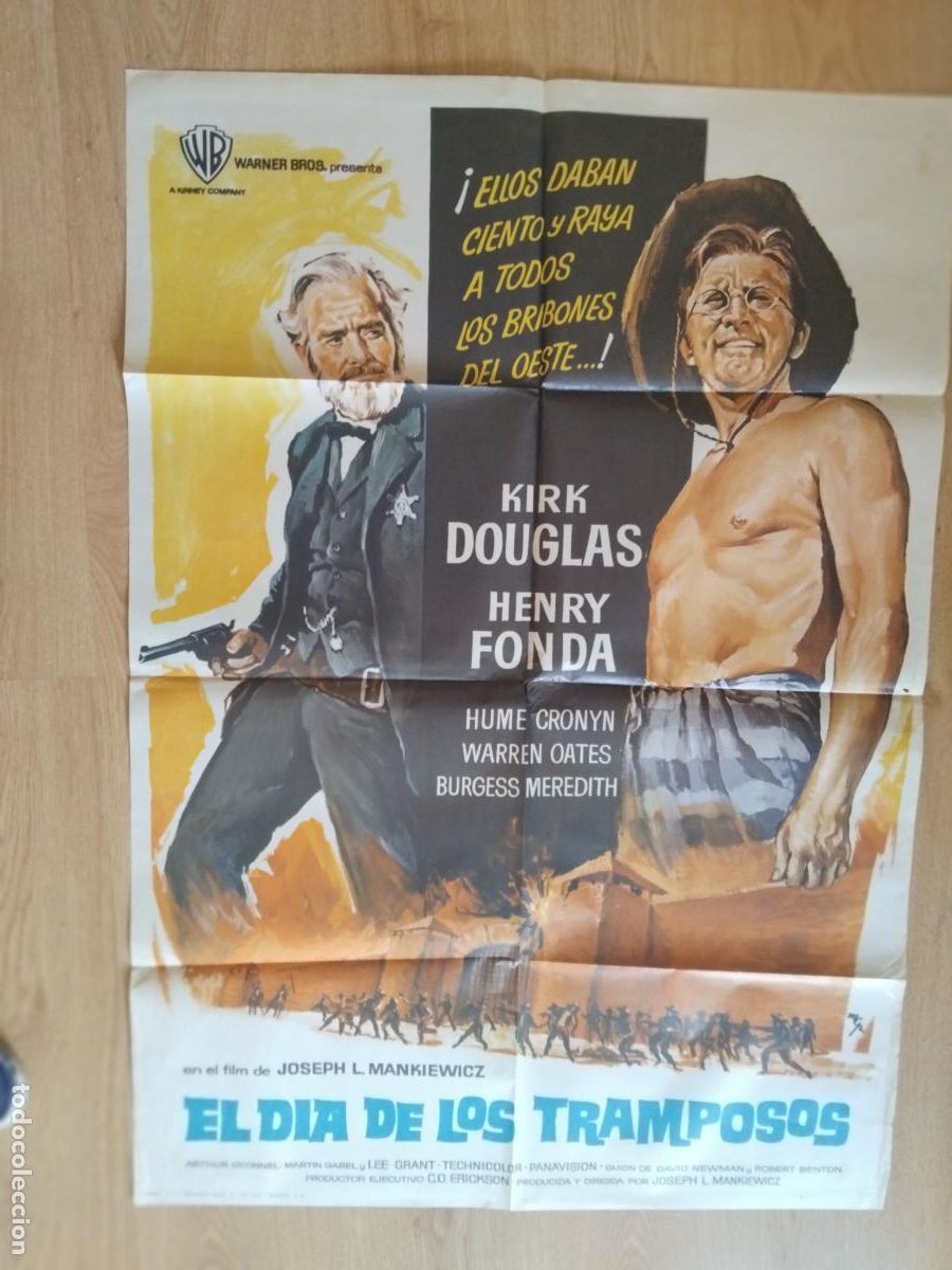 Cine: CARTEL DE CINE EL DIA DE LOS TRAMPOSOS KIRK DOUGLAS HENRY FONDA 100 X 70 CM.