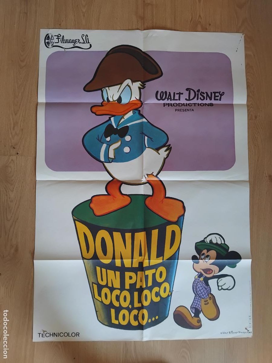Cine: CARTEL DE CINE DONALD UN PATO LOCO, LOCO, LOCO. WALT DISNEY 100 X 70 CM.