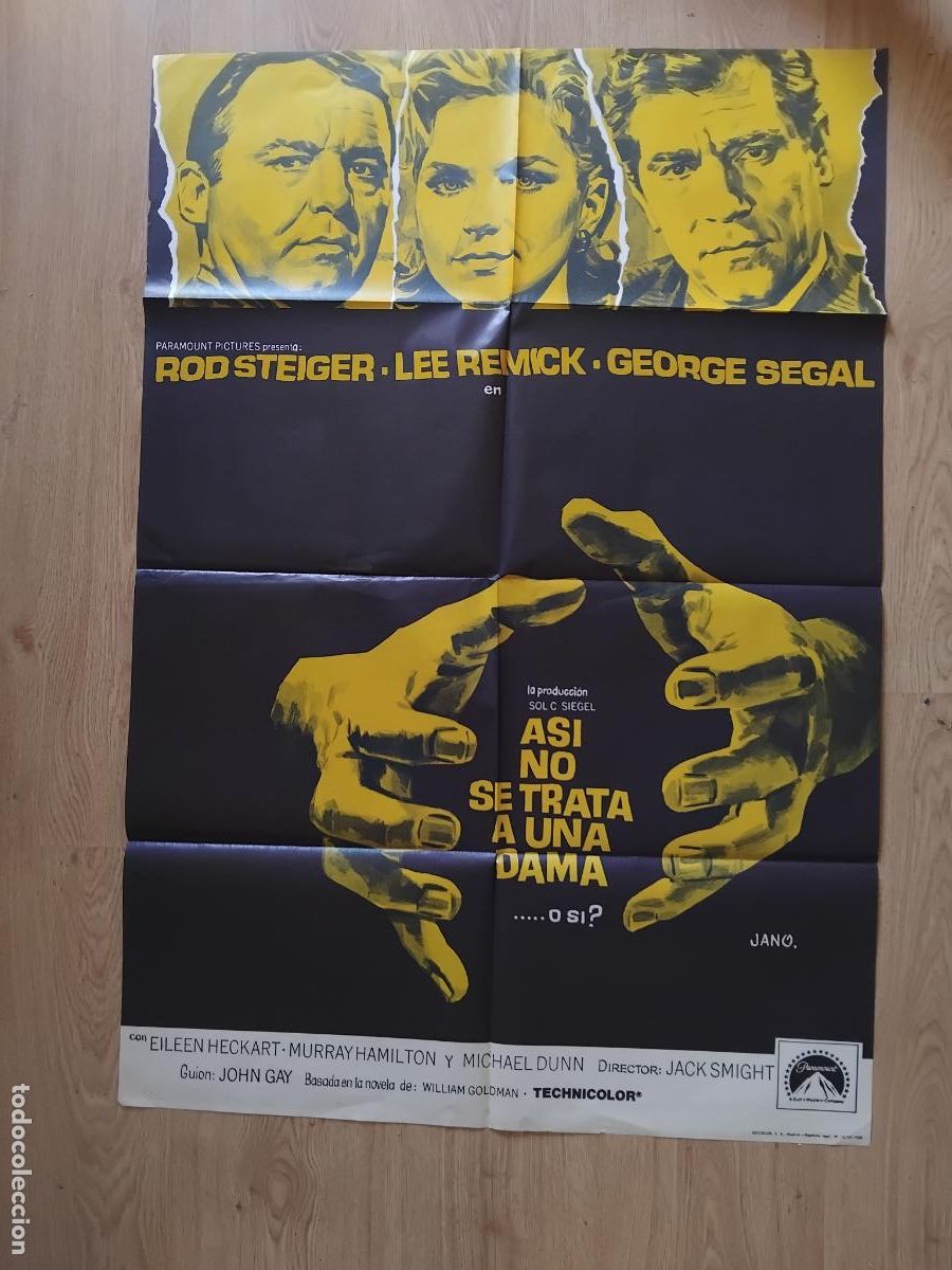 Cine: CARTEL DE CINE ASI NO SE TRATA A UNA DAMA ROD STEIGER LEE REMICK 100 X 70 CM.