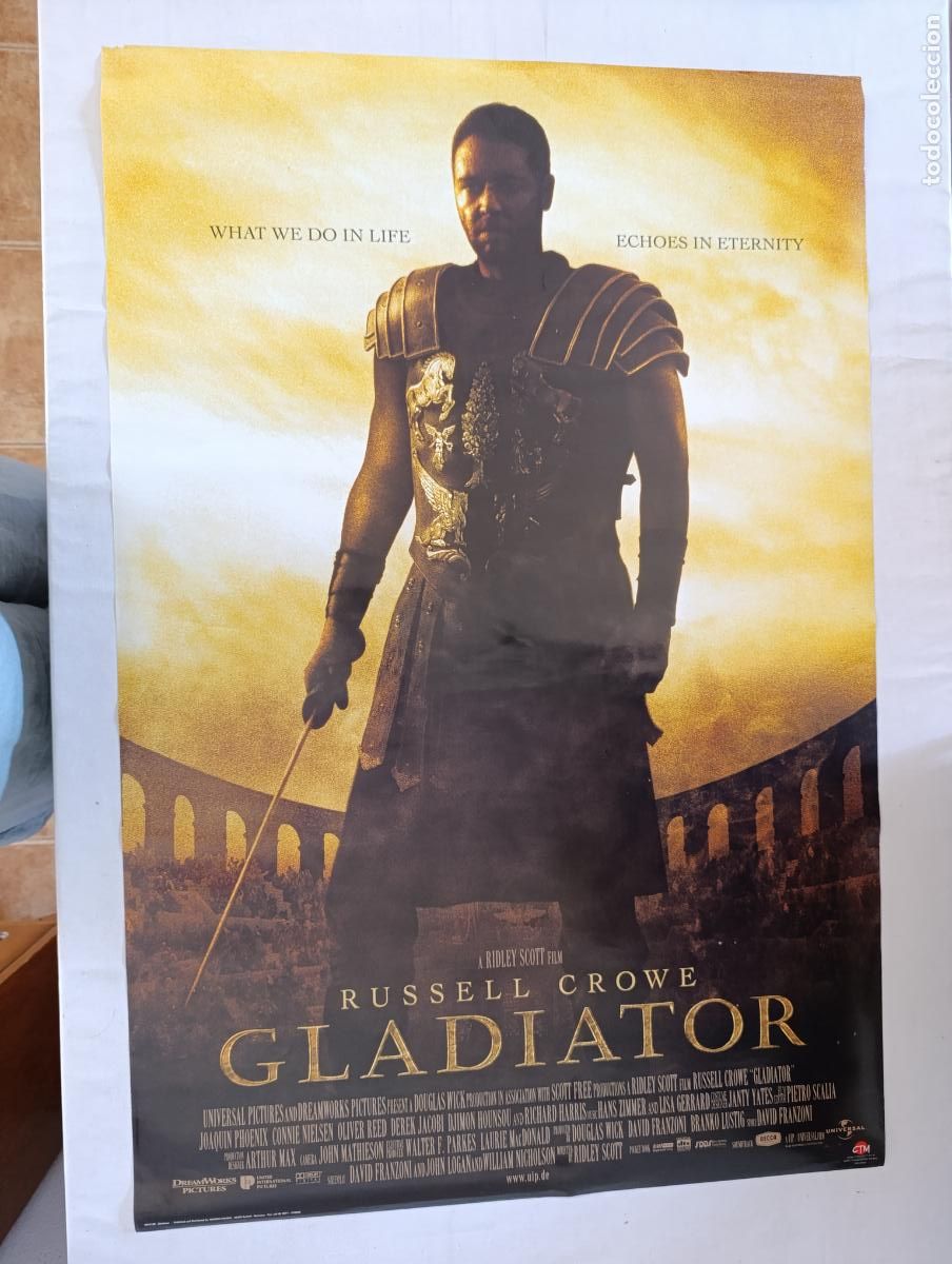 Cine: POSTER GLADIATOR - RUSSELL CROWE - 93 X 62 CENTIMETROS - A&Ntilde;O 2000 (IR-34)