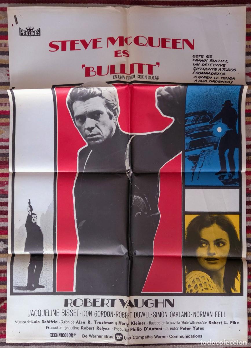 Cine: BULLITT 1978 &ndash; Cartel original + 11 fotocromos de Steve McQueen, lote de cine