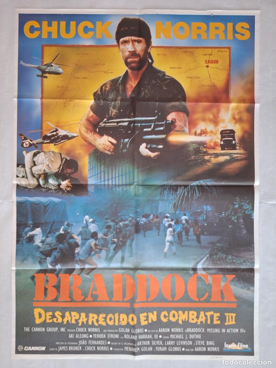 Cine: ANTIGUO CARTEL CINE BRADDOCK DESAPARECIDO EN COMBATE III CHUCK NORRIS A&Ntilde;O 1987 RV C-1559