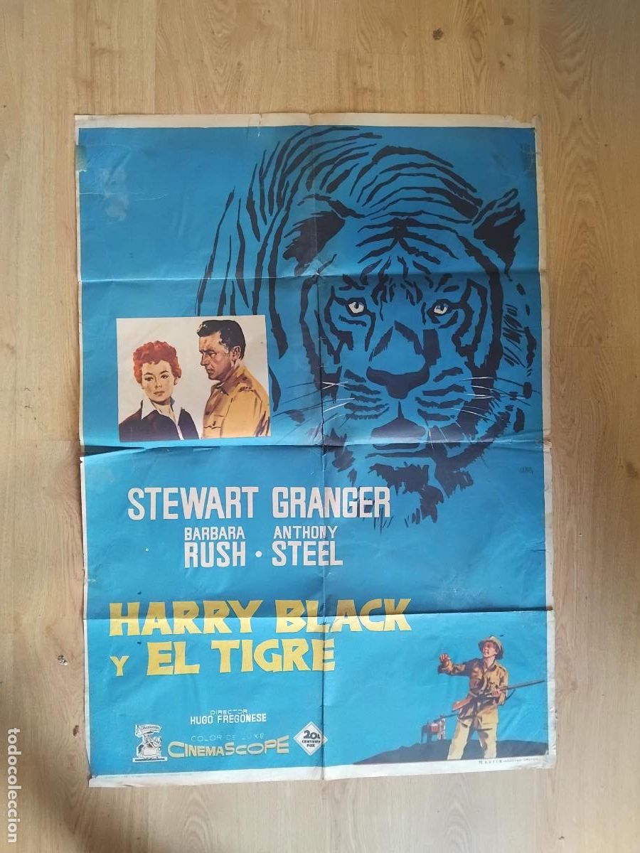 Cine: CARTEL DE CINE HARRY BLACK Y EL TIGRE STEWART GRANGER. 100 X 70 CM.