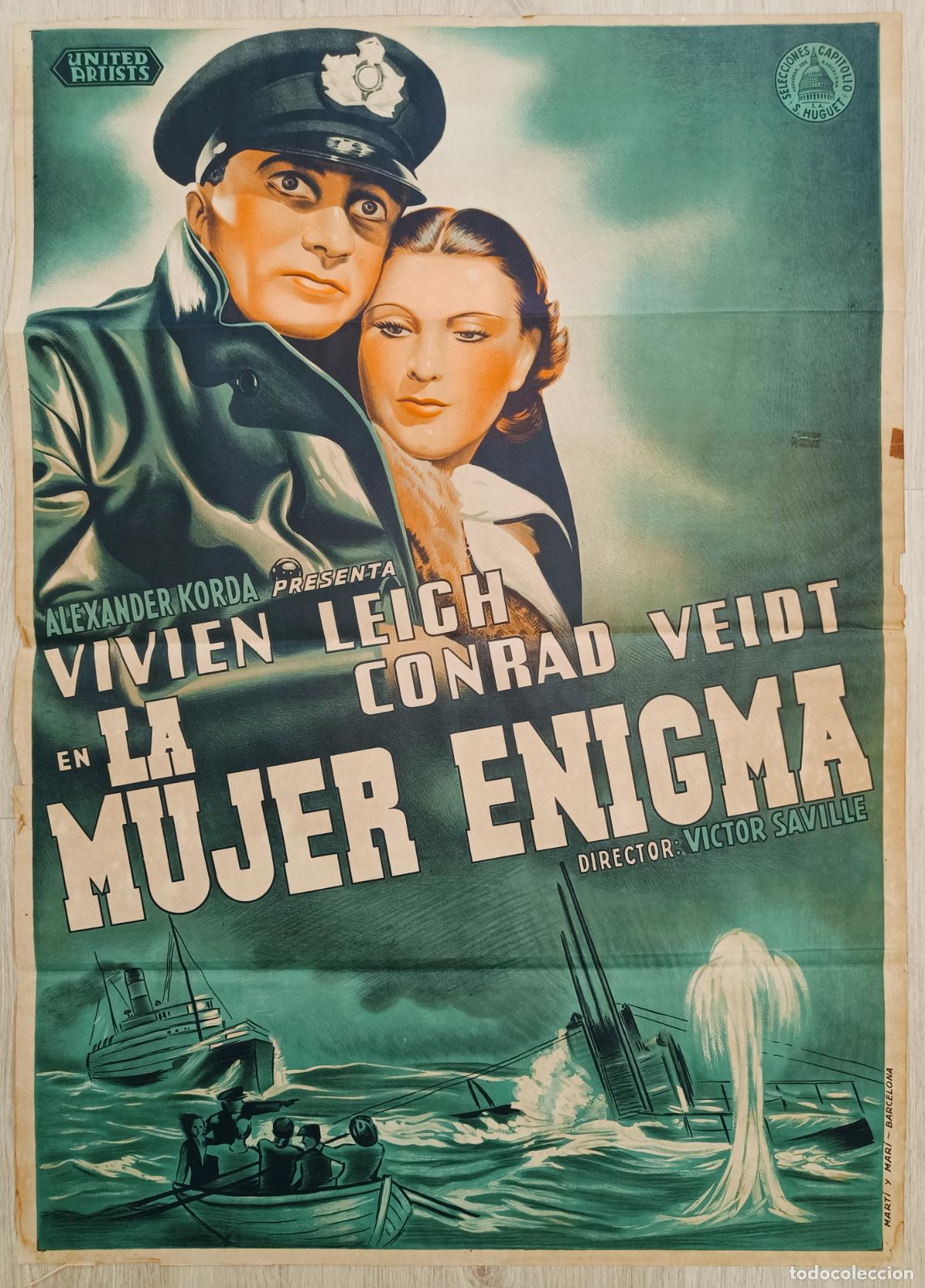 Cinema: RW CARTEL CINE LA MUJER ENIGMA VIVIEN LEIGH CONRAD VEIDT MARTI Y MARI CAPITOLIO A&Ntilde;OS 40 CC222